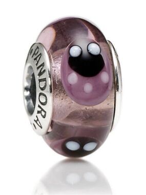 Authentic Pandora Retired Lavender Ladybugs Murano 925 Charm *Imperfect*
